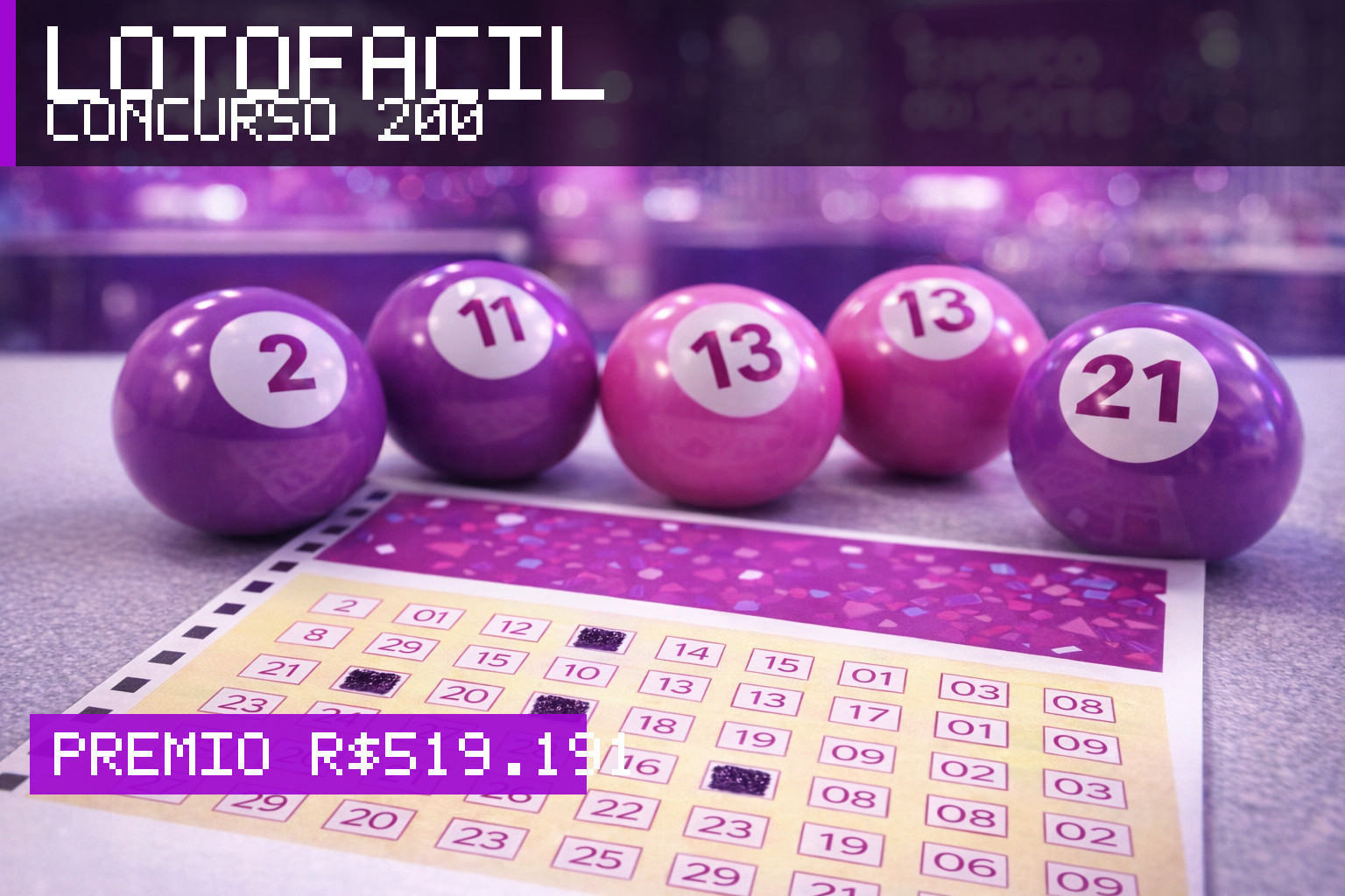 Resultado da Lotofácil, concurso 200: prêmio r$ 519.191