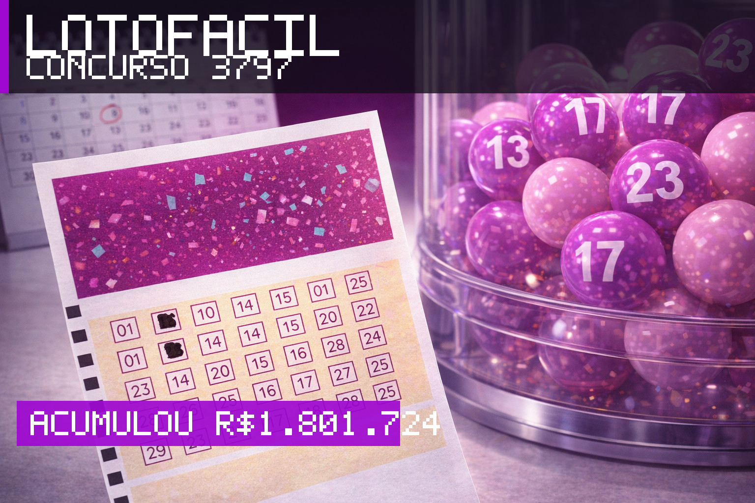 Resultado da Lotofácil, concurso 3797: acumulou r$ 1.801.724