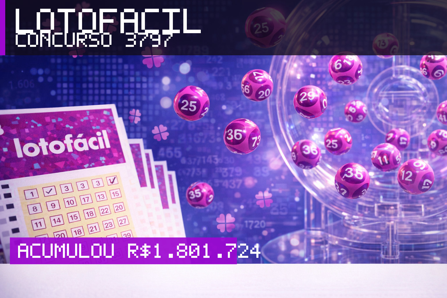 Resultado da Lotofácil, concurso 3797: acumulou r$ 1.801.724