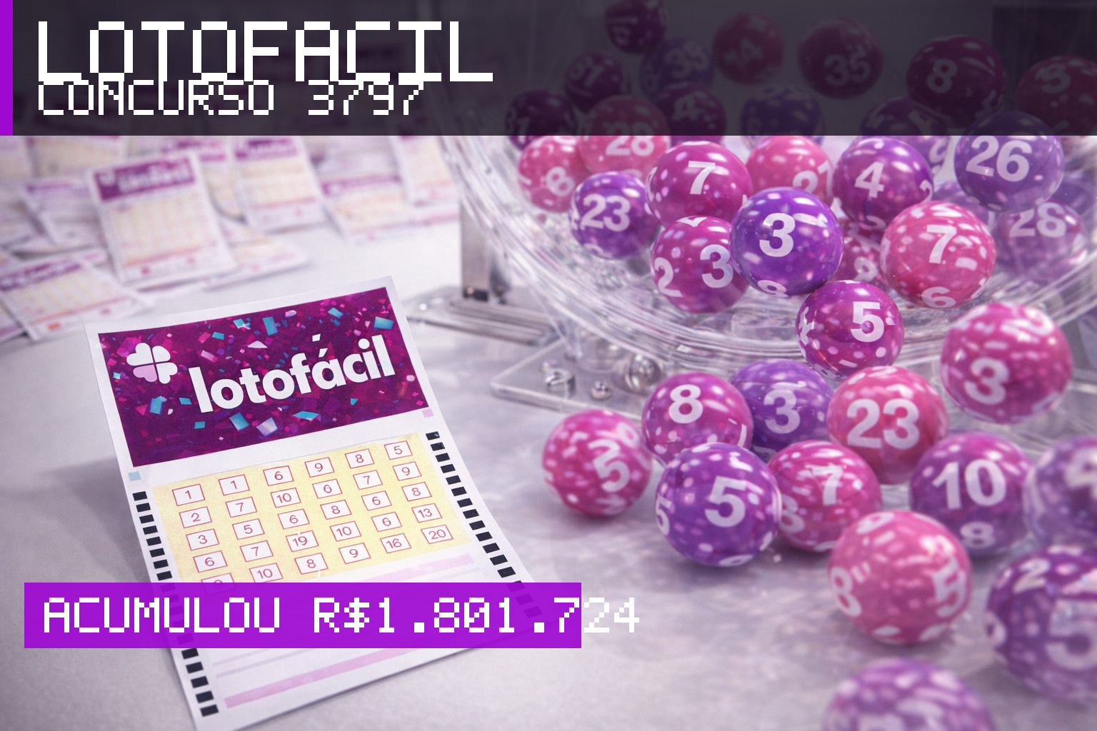 Resultado da Lotofácil, concurso 3797: acumulou r$ 1.801.724