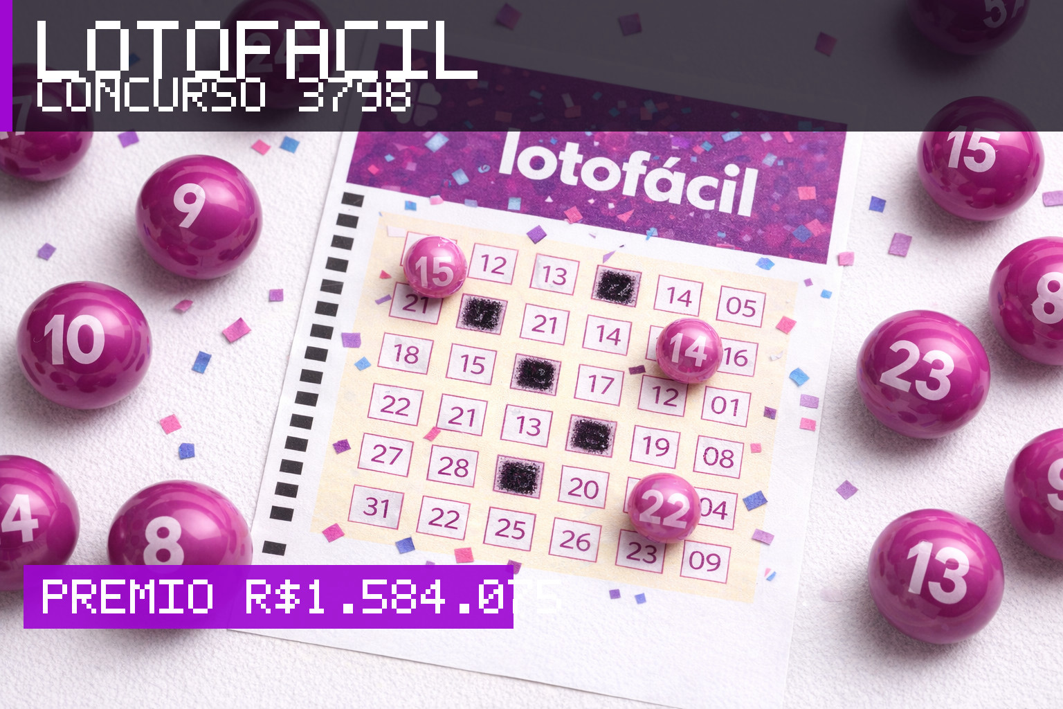 Resultado da Lotofácil, concurso 3798: prêmio r$ 1.584.075