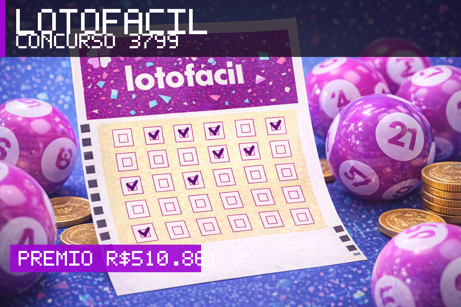 Resultado da Lotofácil, concurso 3799: prêmio r$ 510.861