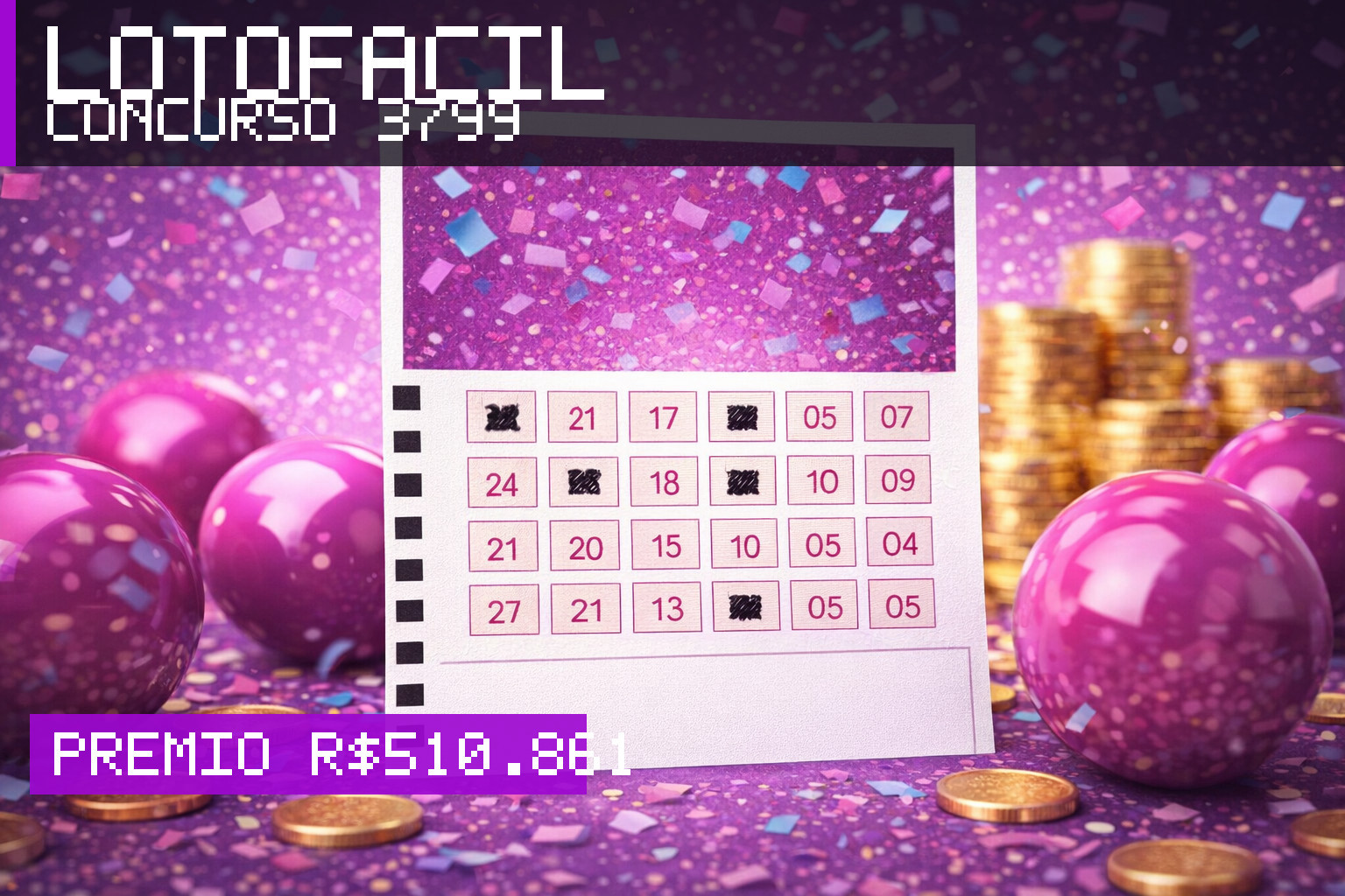 Resultado da Lotofácil, concurso 3799: prêmio r$ 510.861