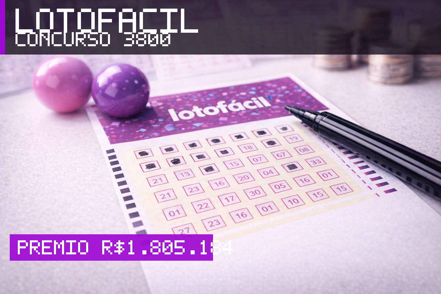 Resultado da Lotofácil, concurso 3800: prêmio r$ 1.805.184
