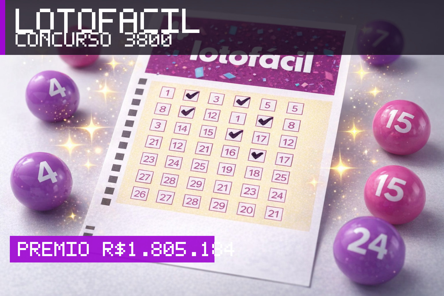 Resultado da Lotofácil, concurso 3800: prêmio r$ 1.805.184