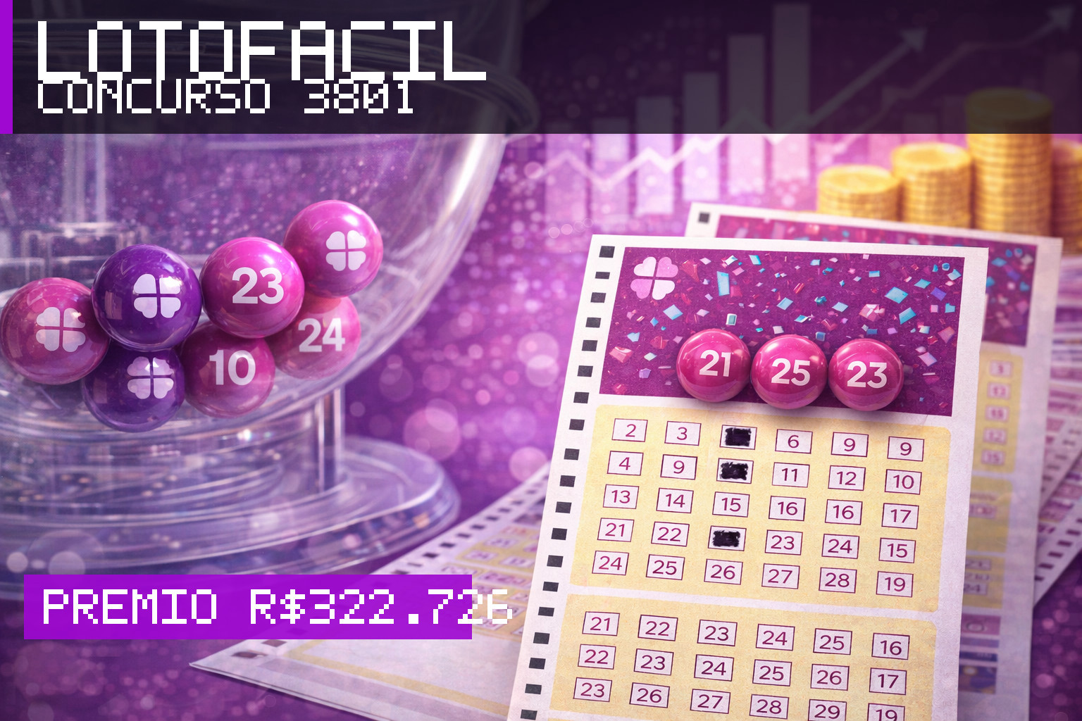 Resultado da Lotofácil, concurso 3801: prêmio r$ 322.726