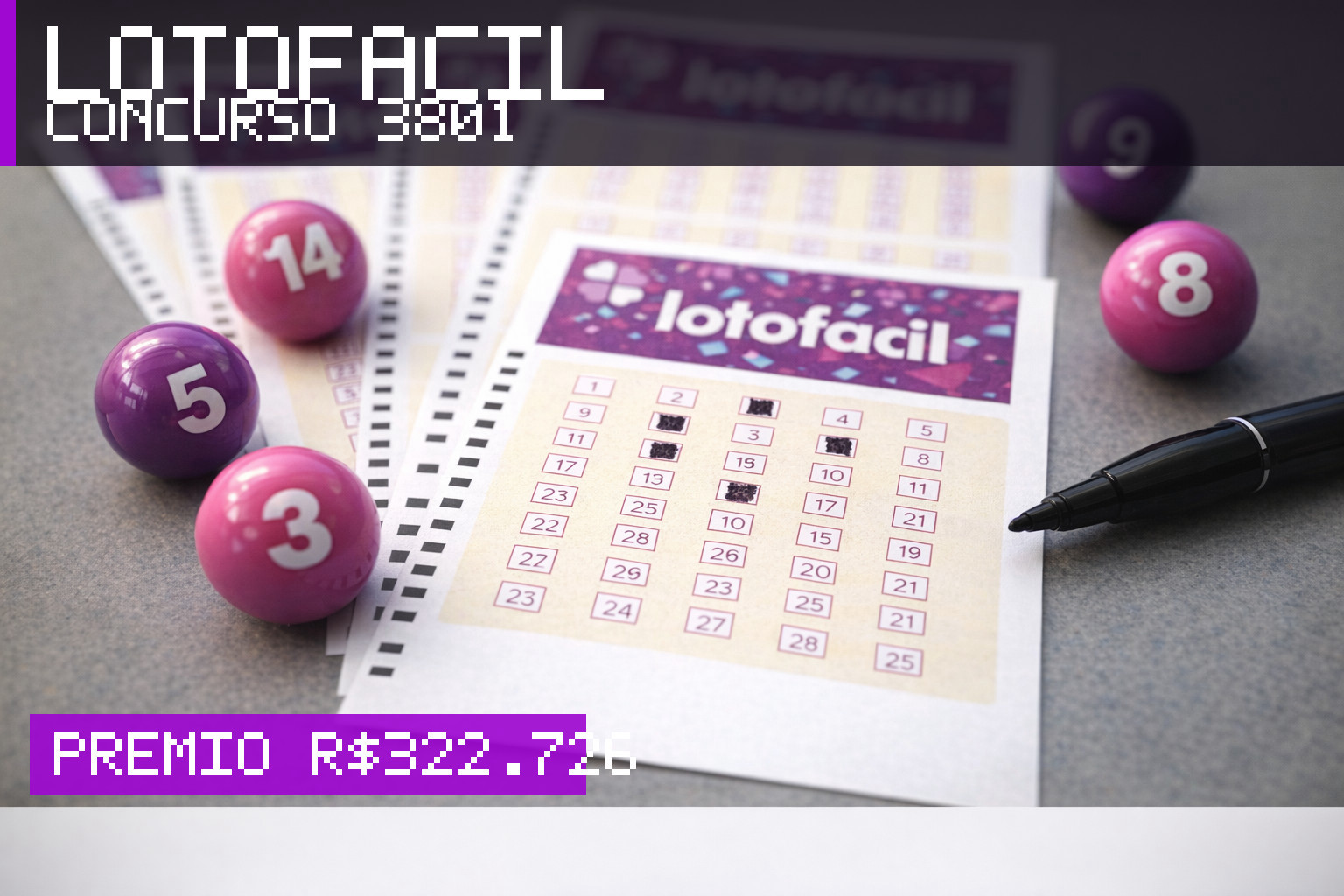 Resultado da Lotofácil, concurso 3801: prêmio r$ 322.726