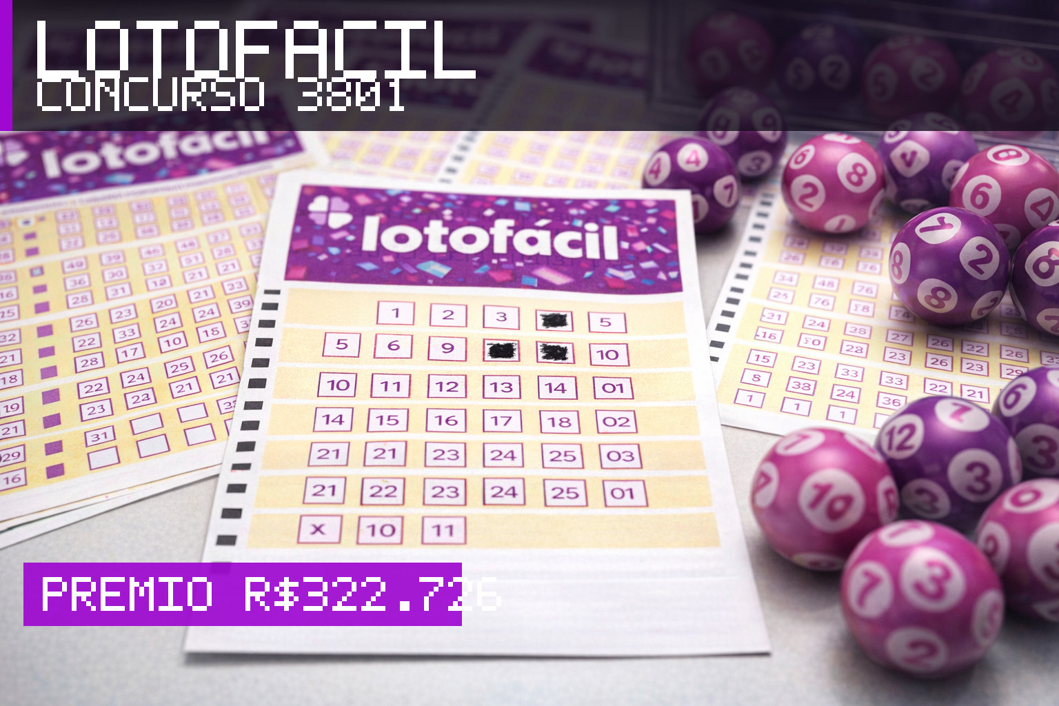 Resultado da Lotofácil, concurso 3801: prêmio r$ 322.726