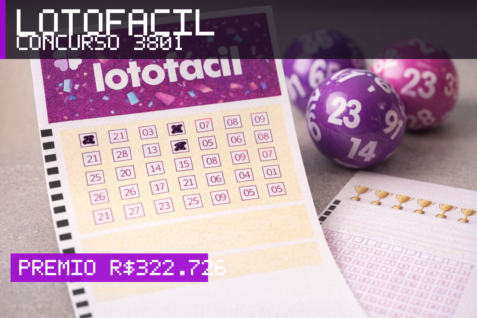 Resultado da Lotofácil, concurso 3801: prêmio r$ 322.726