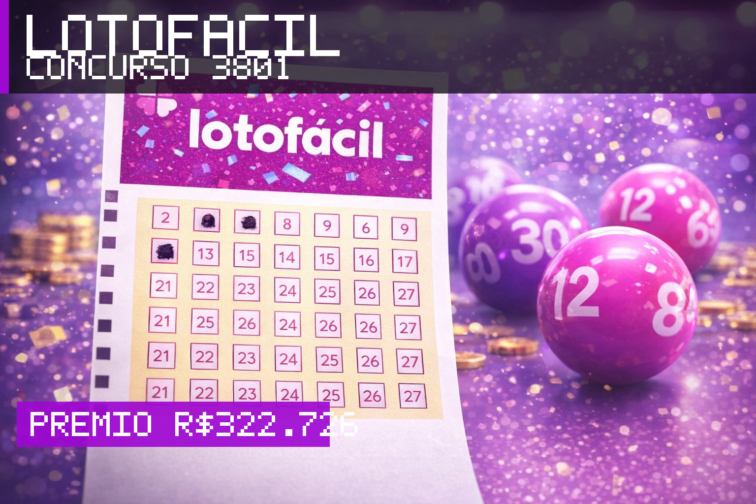 Resultado da Lotofácil, concurso 3801: prêmio r$ 322.726