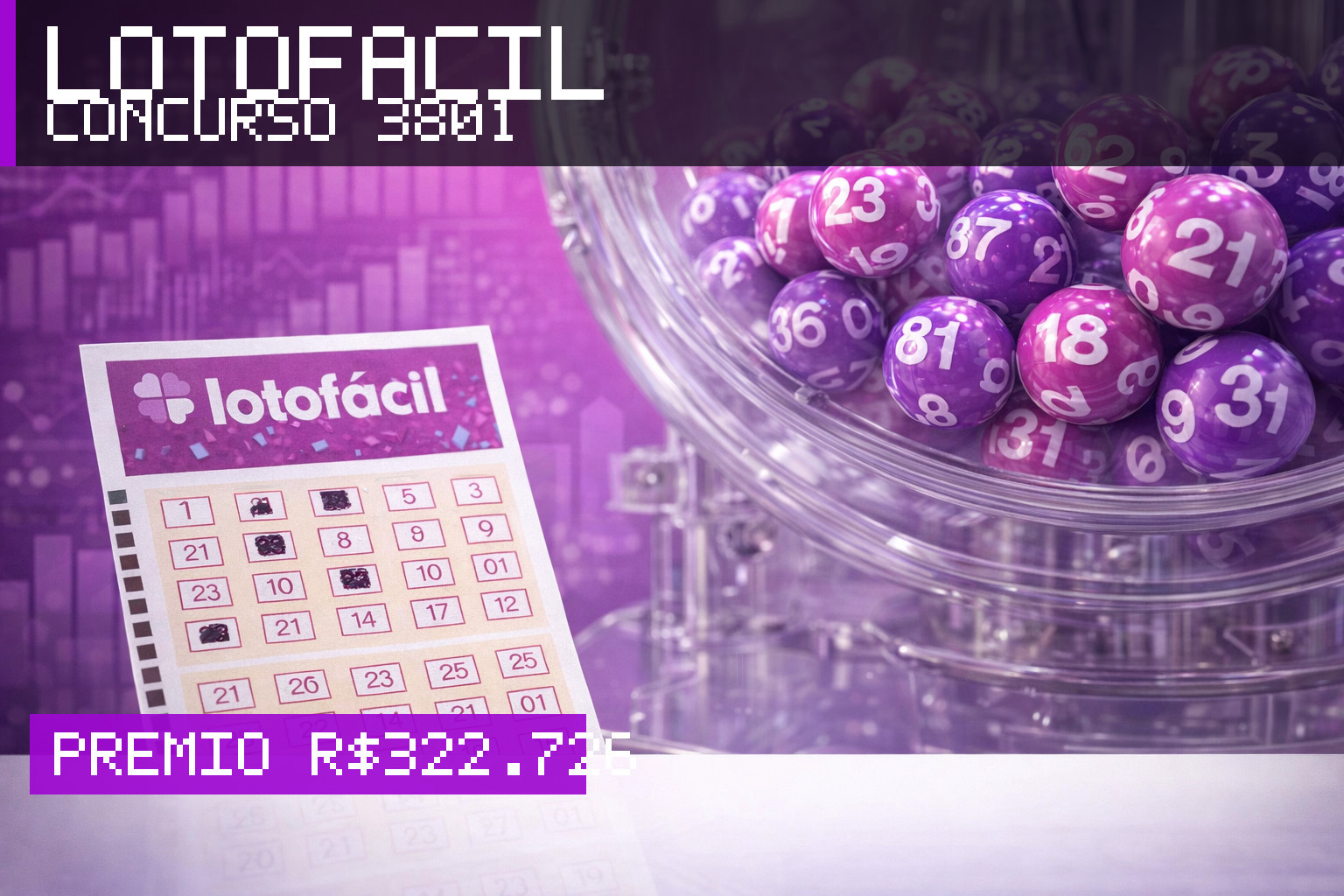 Resultado da Lotofácil, concurso 3801: prêmio r$ 322.726