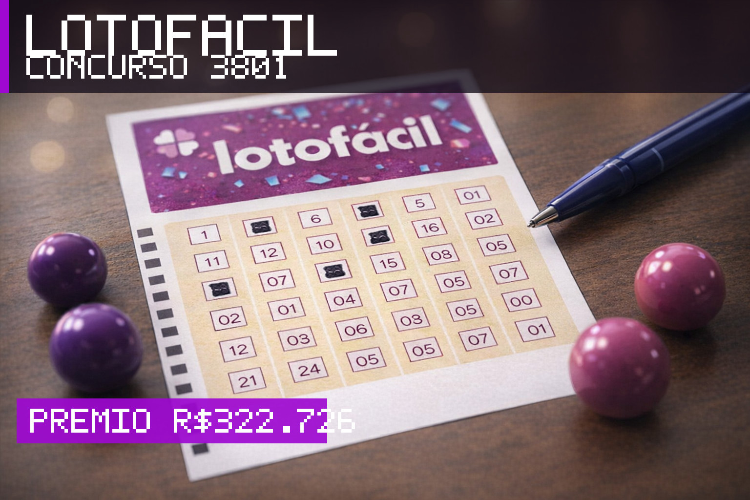 Resultado da Lotofácil, concurso 3801: prêmio r$ 322.726