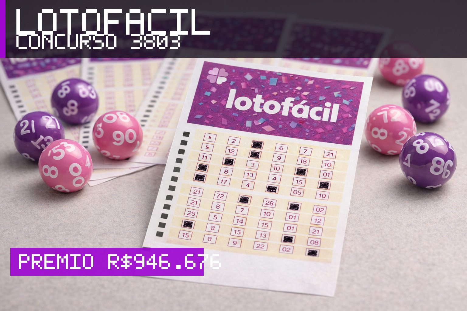 Resultado da Lotofácil, concurso 3803: prêmio r$ 946.676