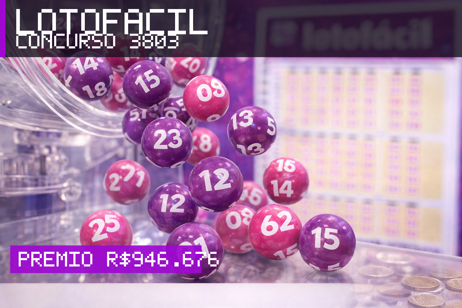 Resultado da Lotofácil, concurso 3803: prêmio r$ 946.676