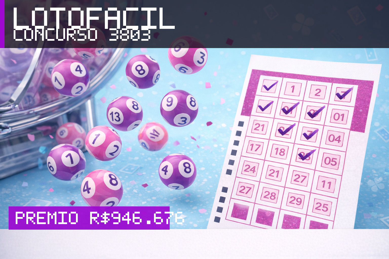 Resultado da Lotofácil, concurso 3803: prêmio r$ 946.676