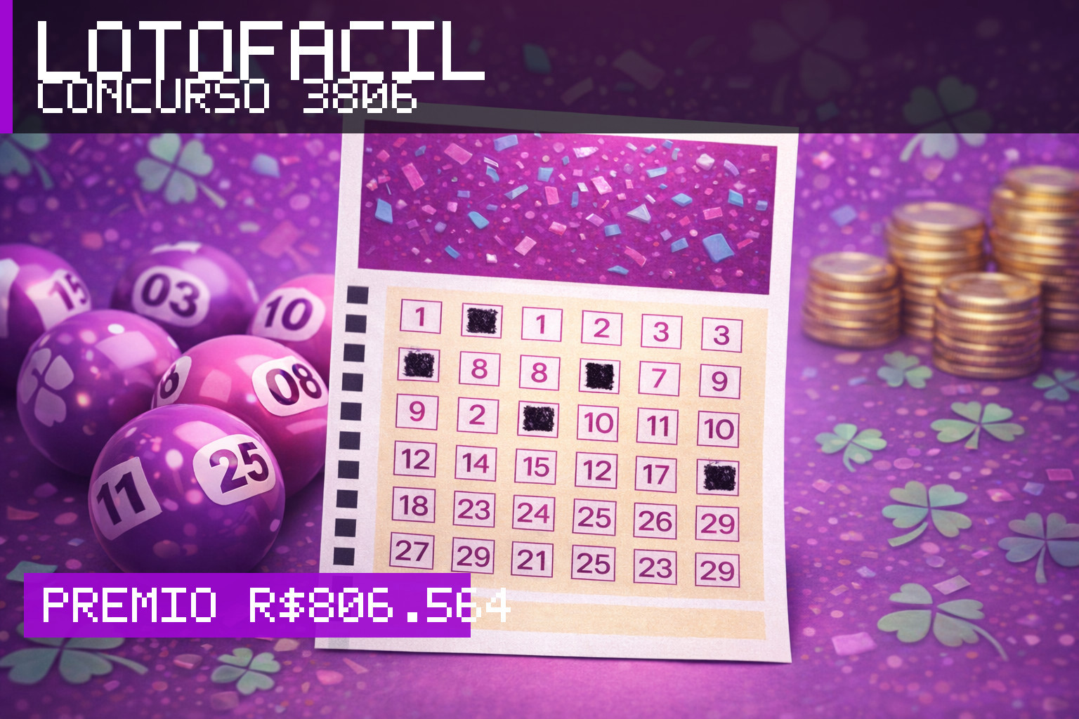 Resultado da Lotofácil, concurso 3806: prêmio r$ 806.564