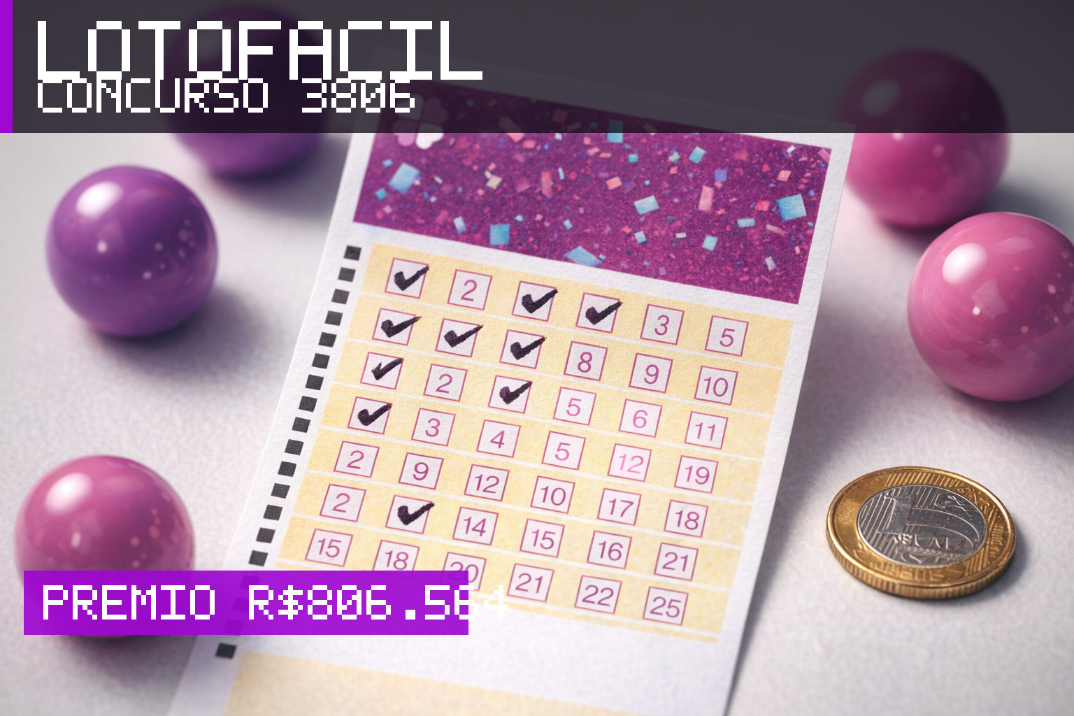 Resultado da Lotofácil, concurso 3806: prêmio r$ 806.564