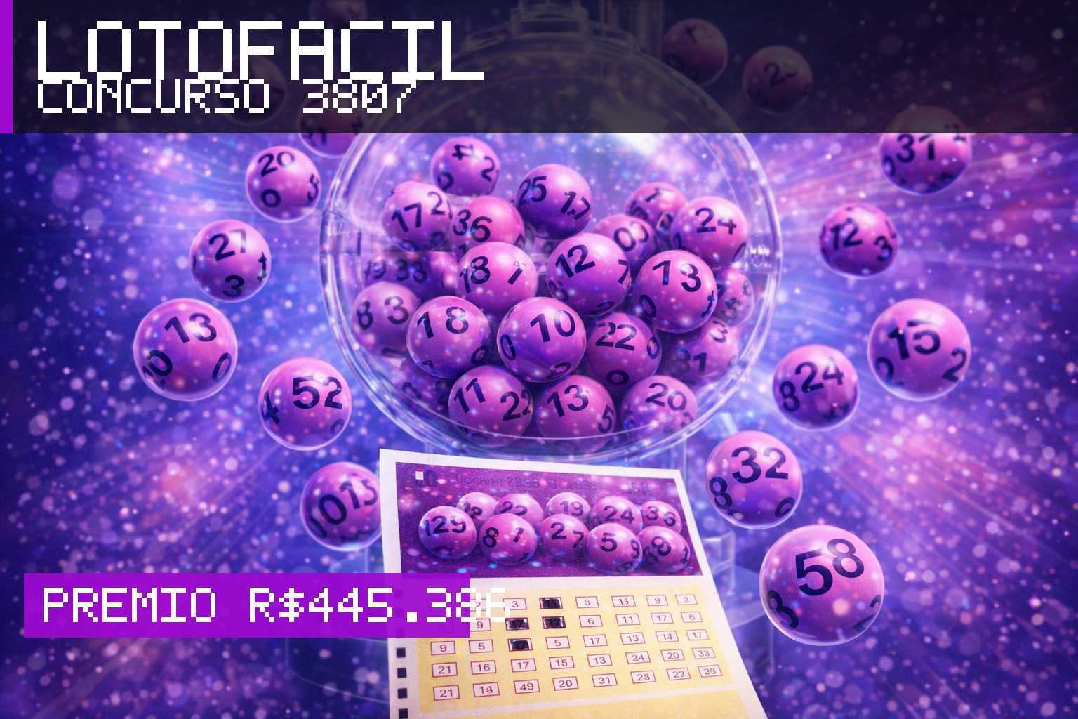 Resultado da Lotofácil, concurso 3807: prêmio r$ 445.386