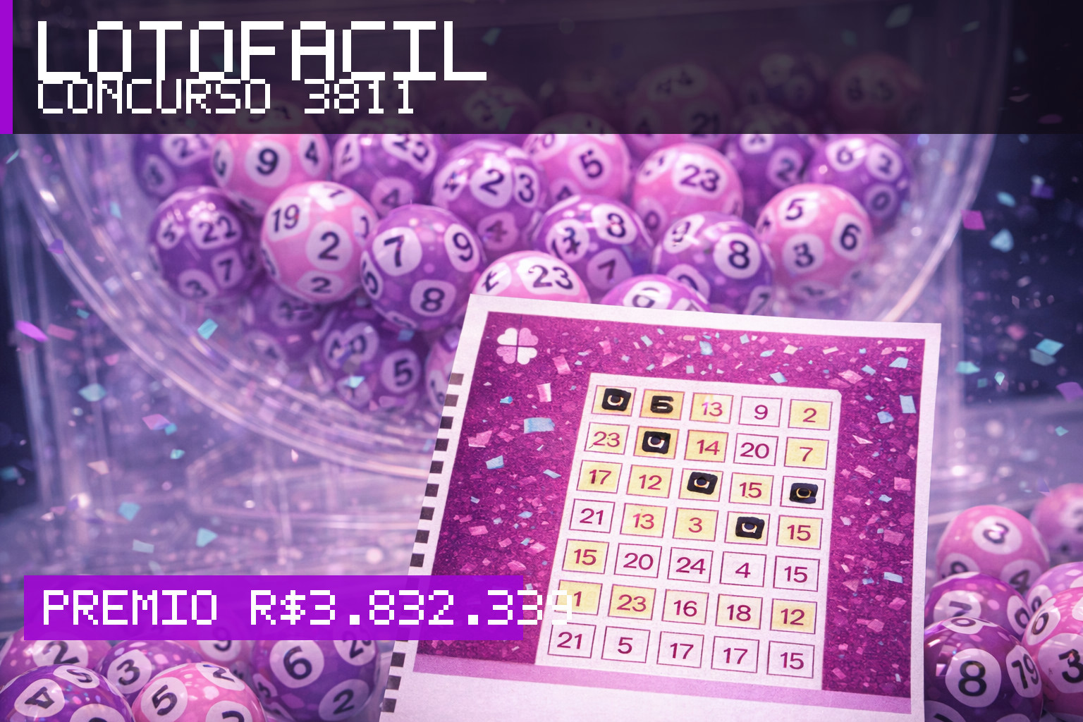 Resultado da Lotofácil, concurso 3811: prêmio r$ 3.832.339