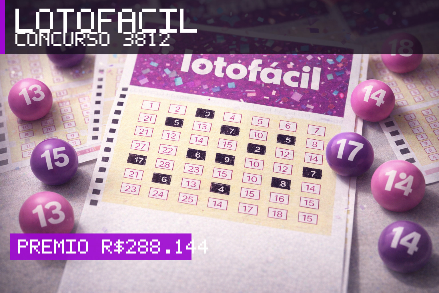 Resultado da Lotofácil, concurso 3812: prêmio r$ 288.144