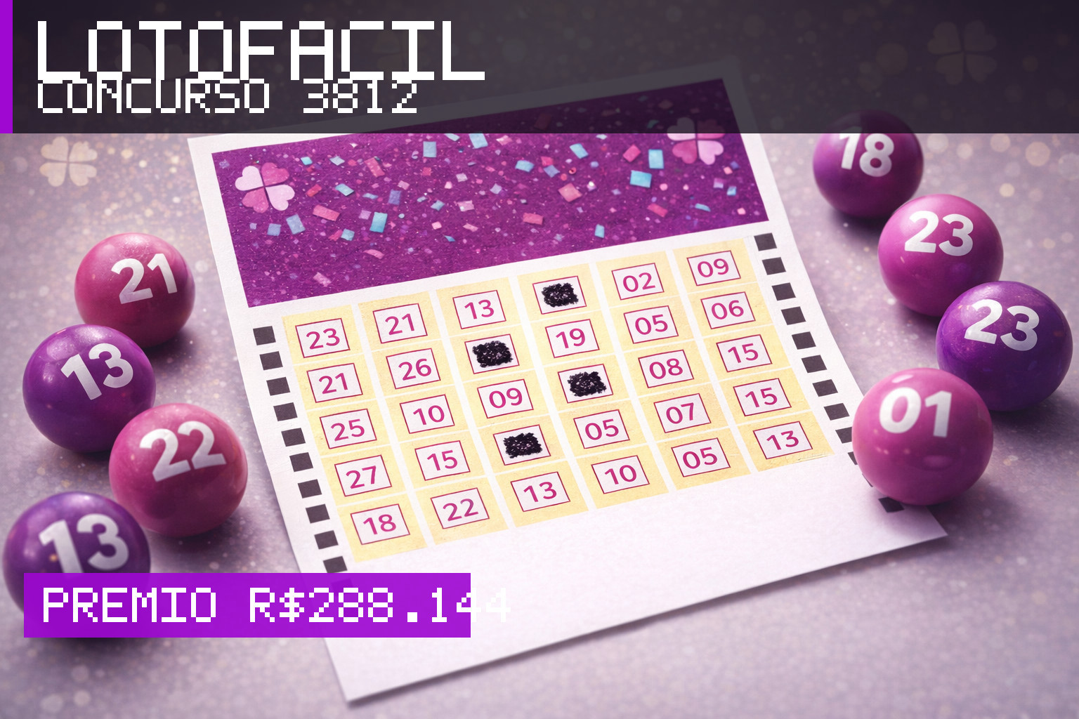 Resultado da Lotofácil, concurso 3812: prêmio r$ 288.144