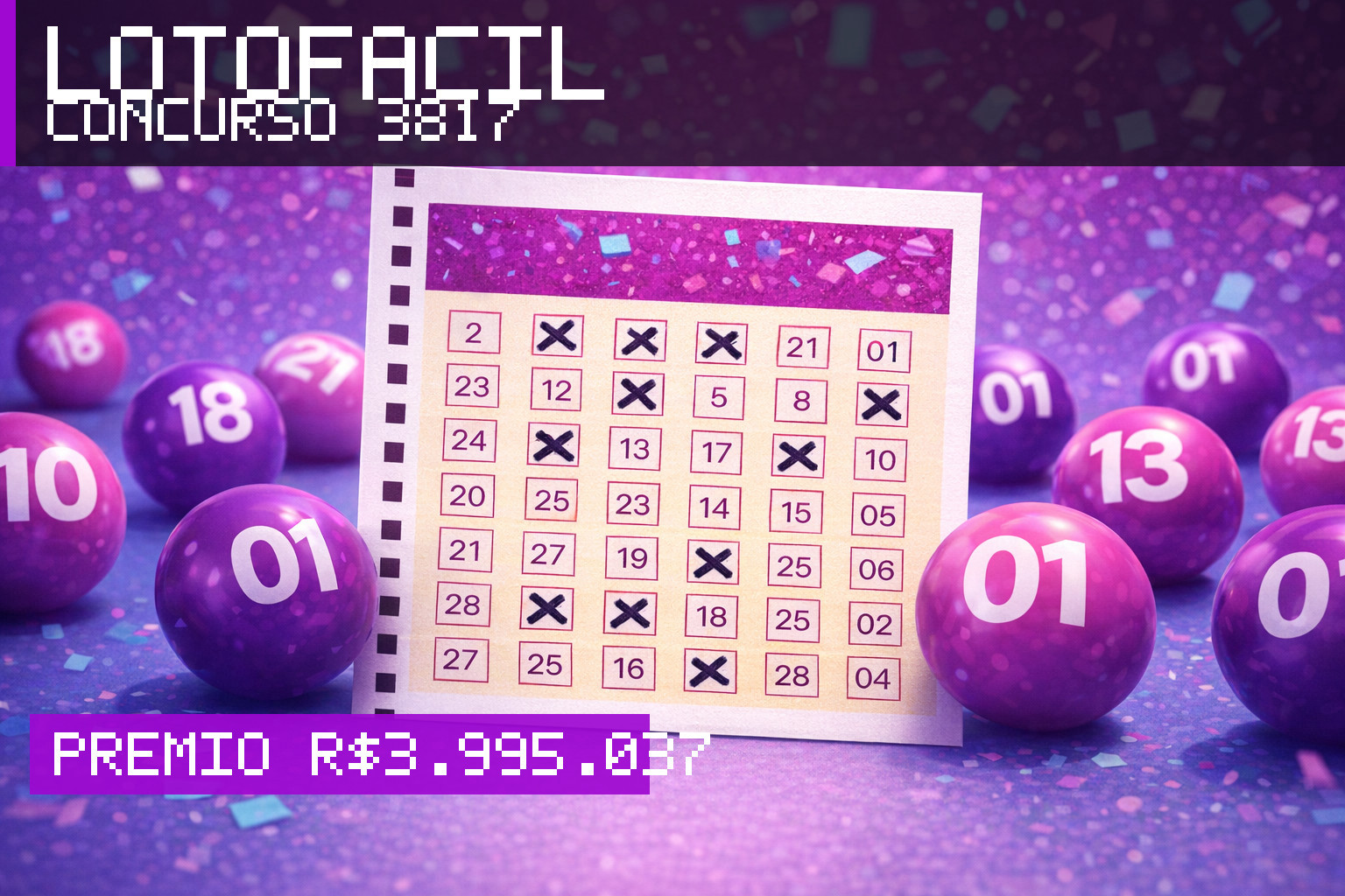 Resultado da Lotofácil, concurso 3817: prêmio r$ 3.995.037