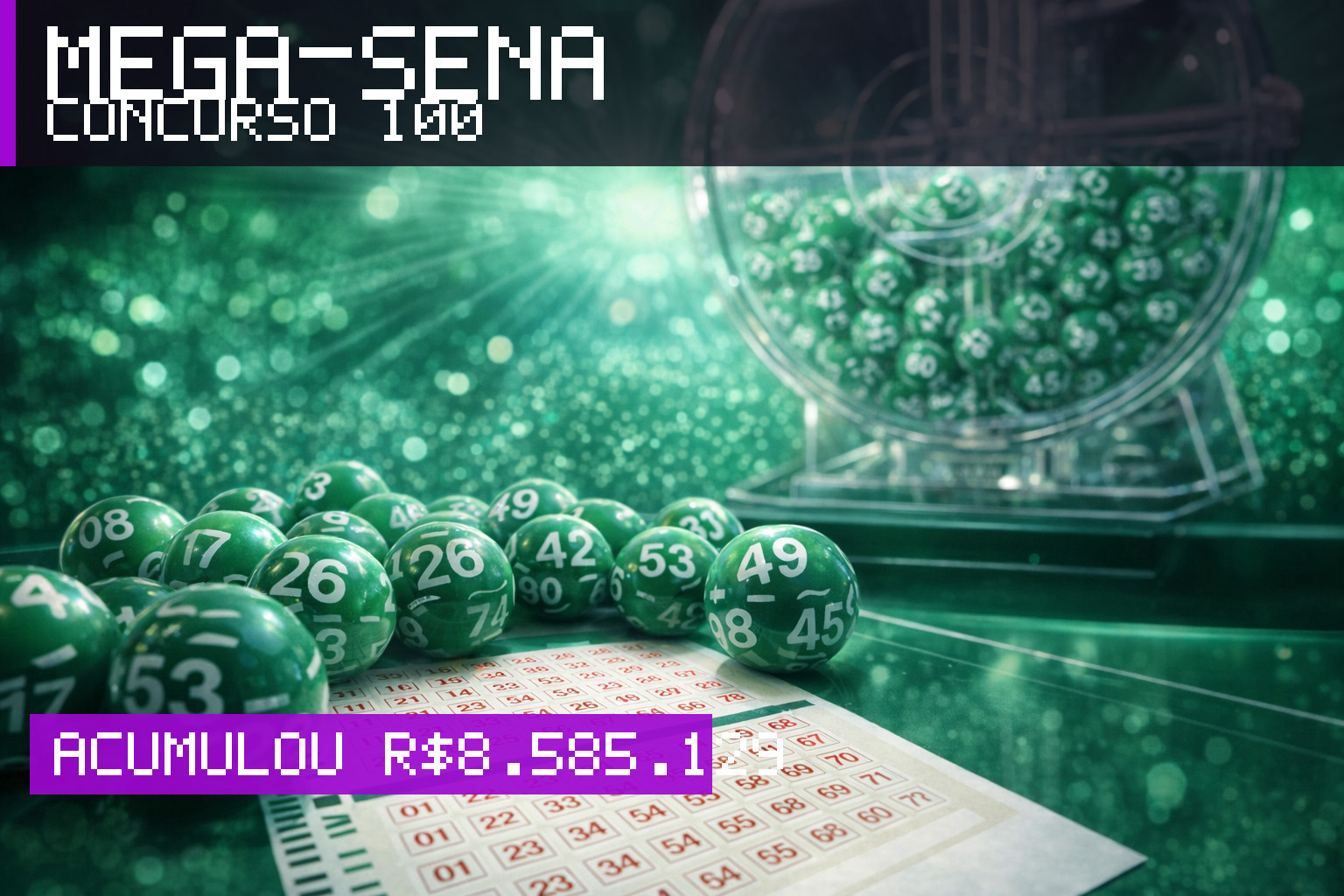 Resultado da Mega-Sena, concurso 100: acumulou r$ 8.585.129