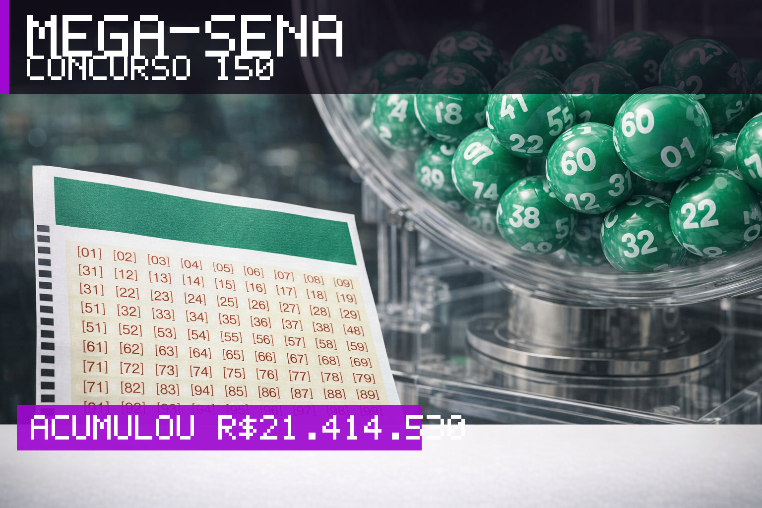 Resultado da Mega-Sena, concurso 150: acumulou r$ 21.414.530