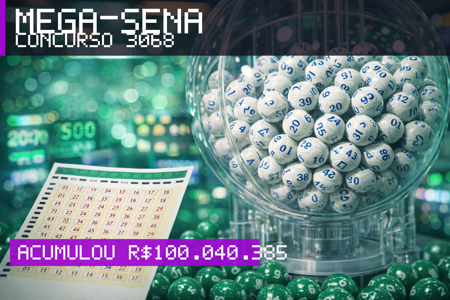Resultado da Mega-Sena, concurso 3068: acumulou r$ 100.040.385