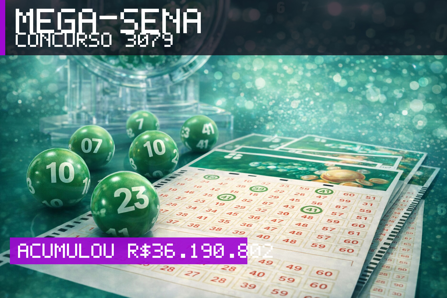 Resultado da Mega-Sena, concurso 3079: acumulou r$ 36.190.802