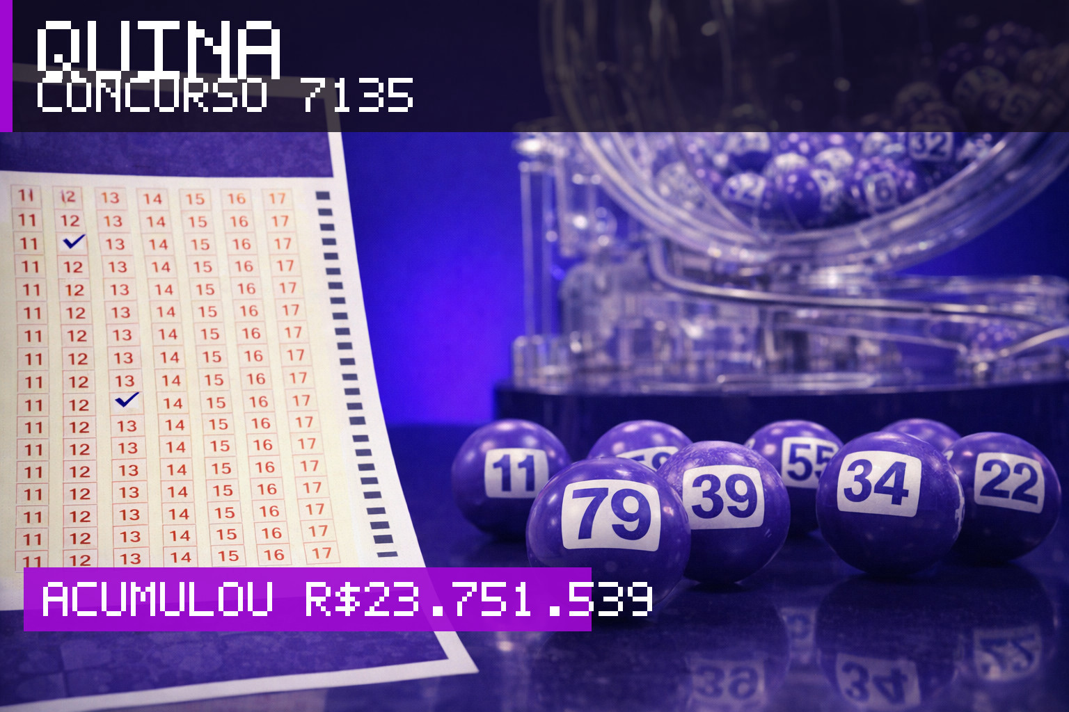 Resultado da Quina, concurso 7135: acumulou r$ 23.751.539