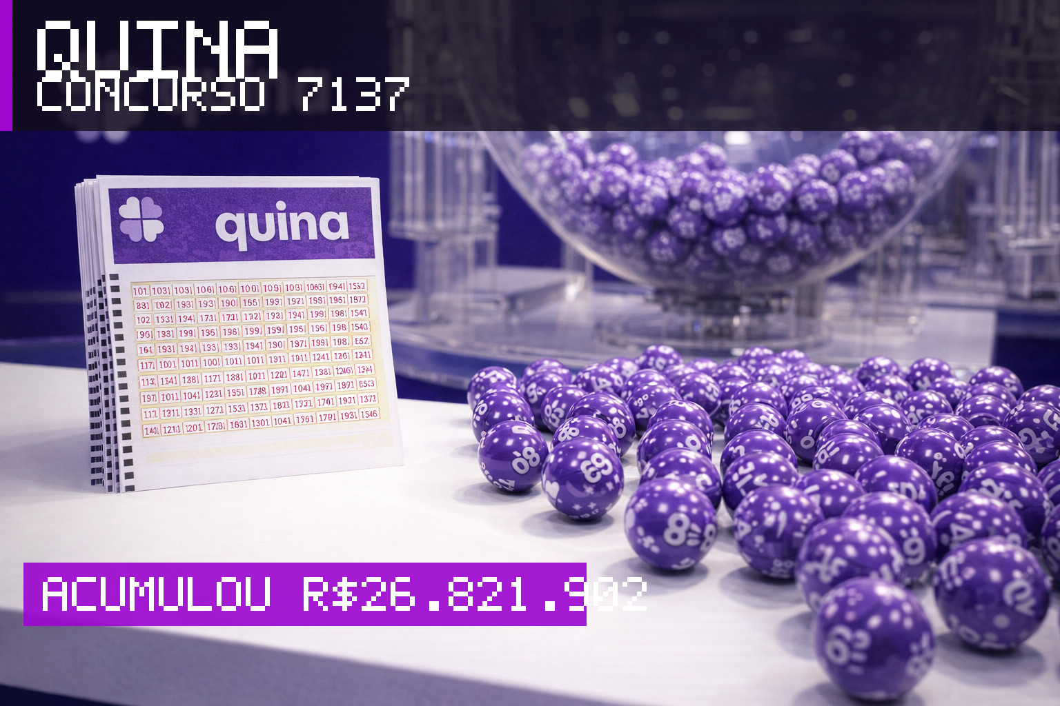 Resultado da Quina, concurso 7137: acumulou r$ 26.821.902