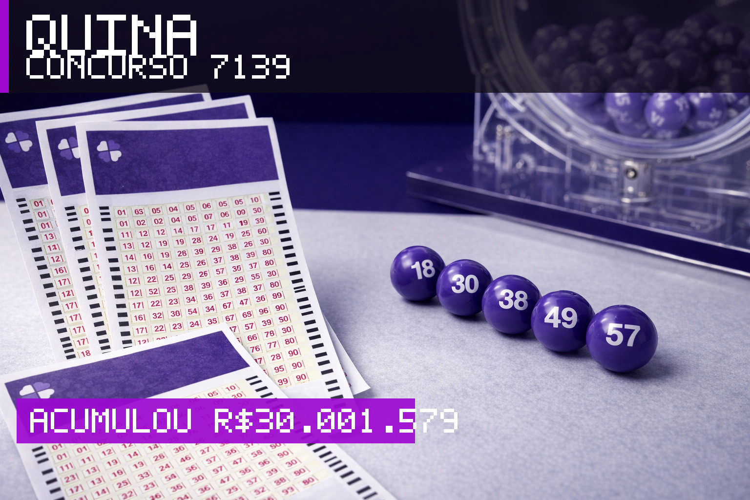 Resultado da Quina, concurso 7139: acumulou r$ 30.001.579