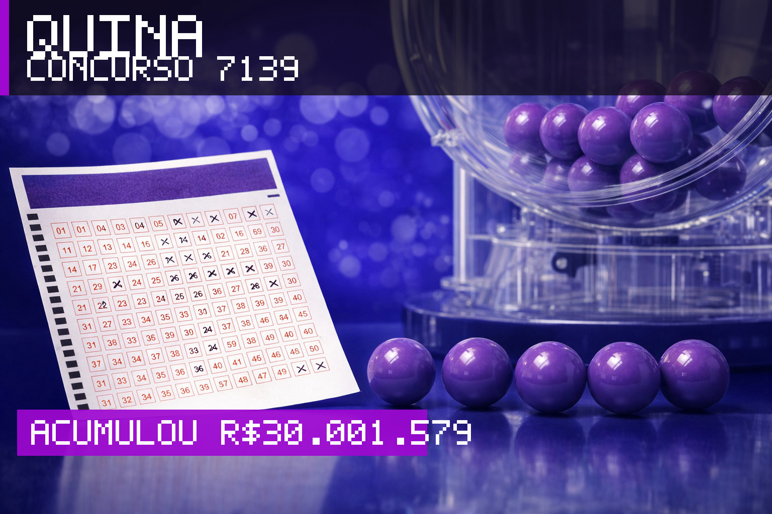 Resultado da Quina, concurso 7139: acumulou r$ 30.001.579