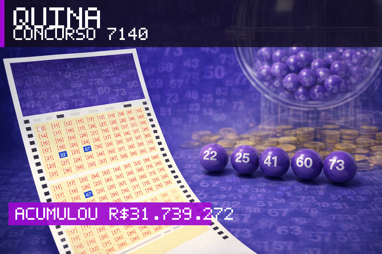 Resultado da Quina, concurso 7140: acumulou r$ 31.739.272