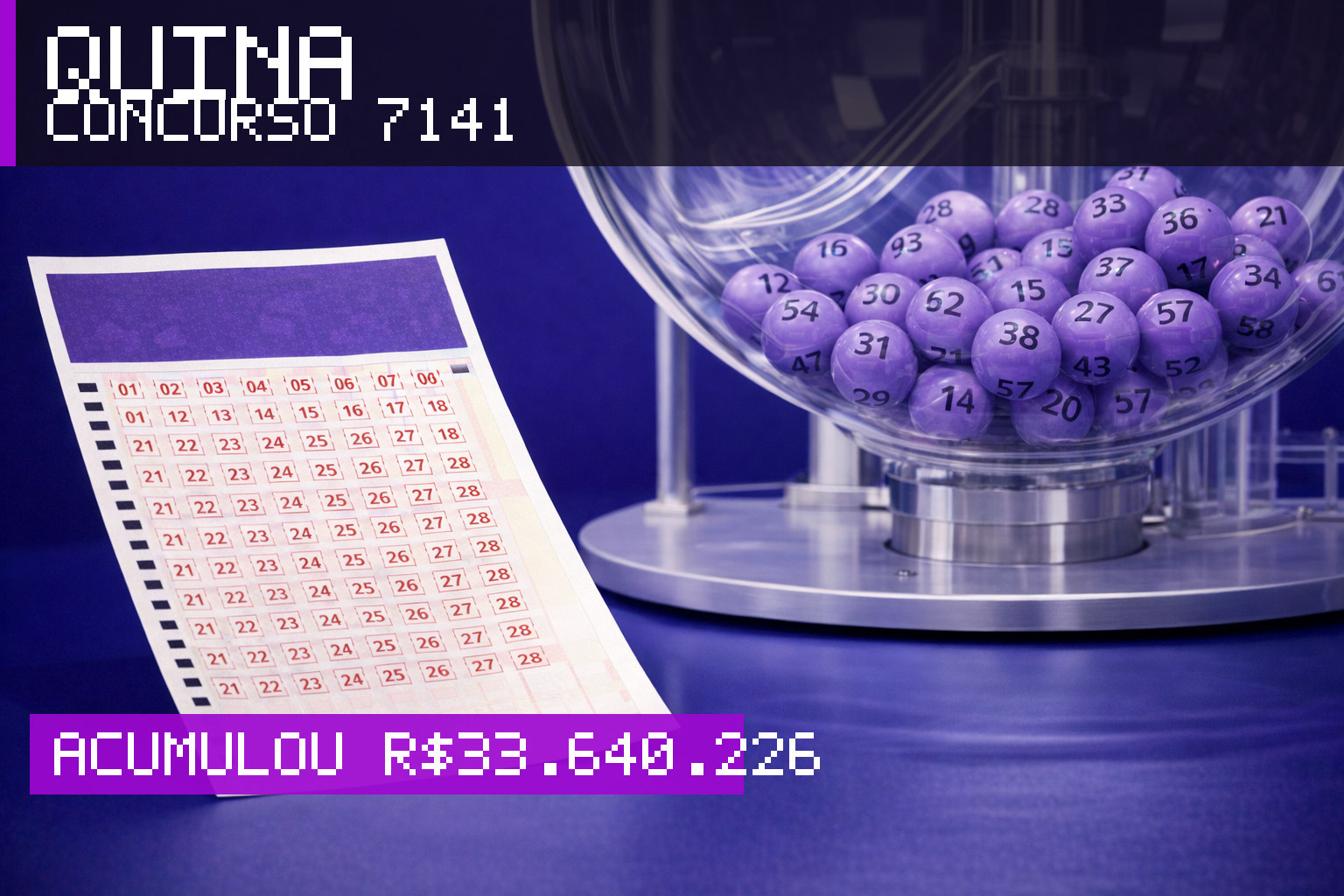 Resultado da Quina, concurso 7141: acumulou r$ 33.640.226