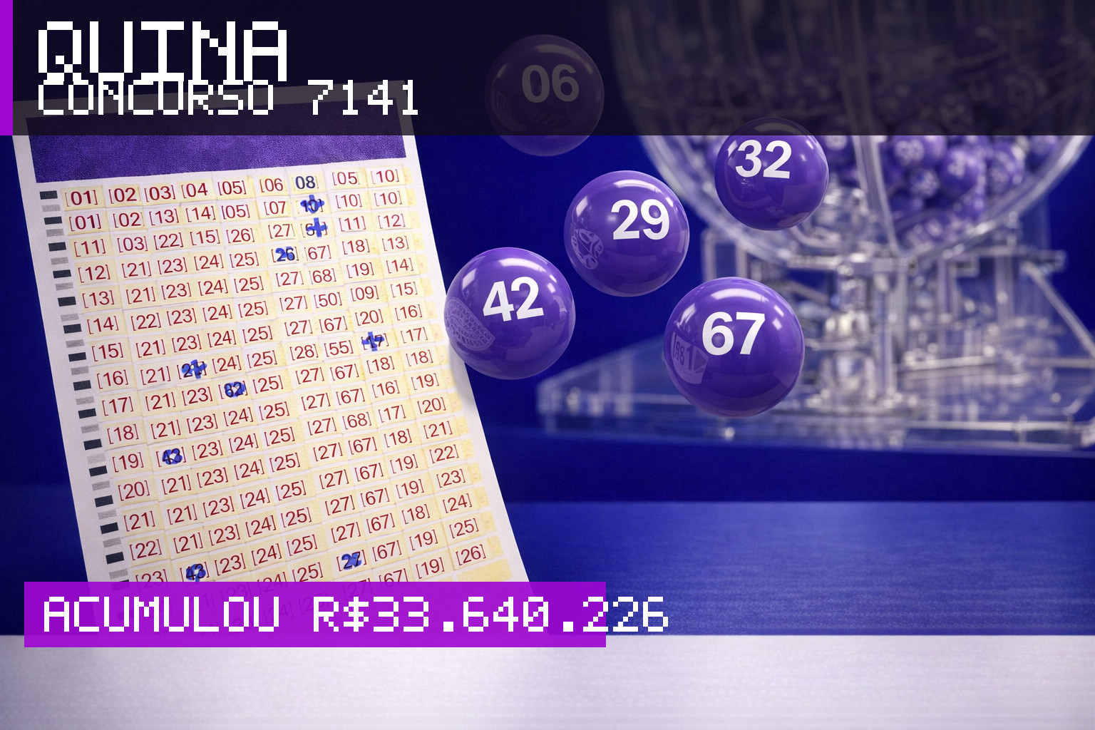 Resultado da Quina, concurso 7141: acumulou r$ 33.640.226