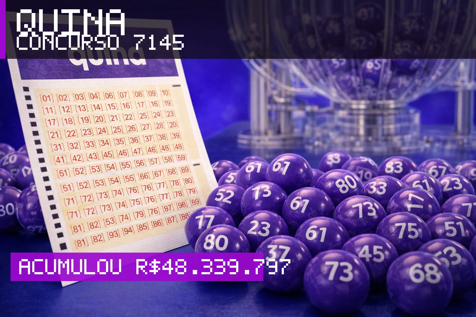 Resultado da Quina, concurso 7145: acumulou r$ 48.339.797