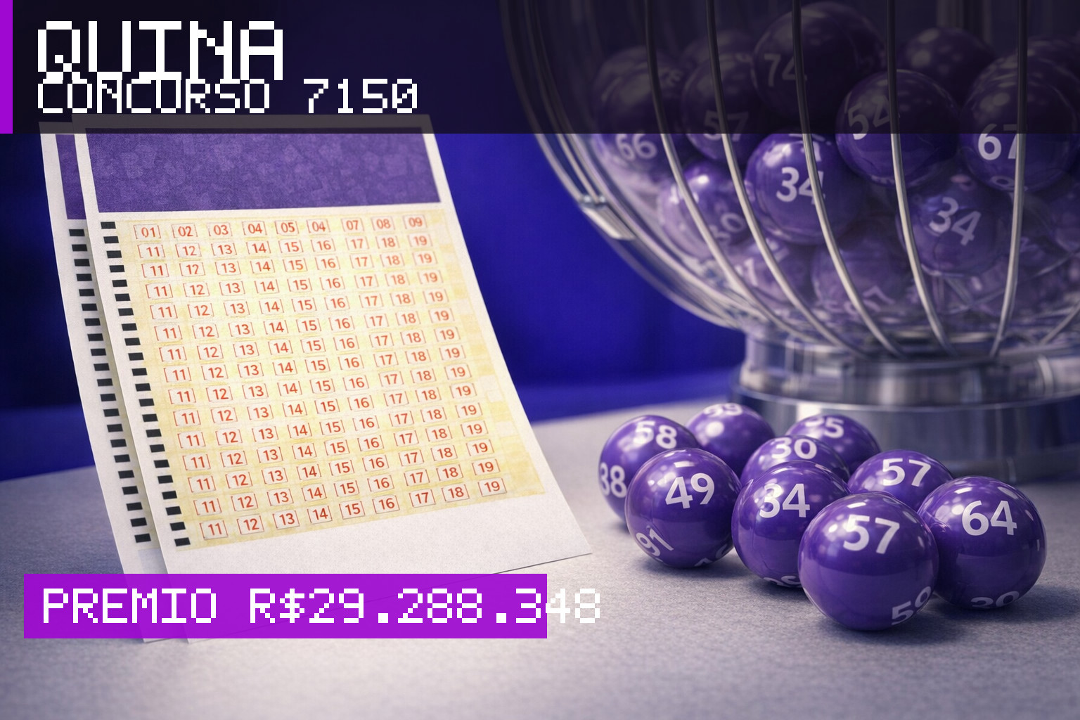 Resultado da Quina, concurso 7150: prêmio r$ 29.288.348